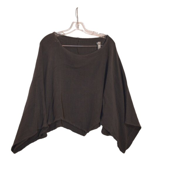 N/A Tops - Poncho with Sleeves Dark Grey Light Women's Top Not-Even Bottom Edges